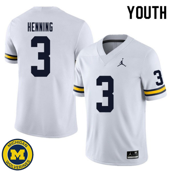 Youth University of Michigan #3 A.J. Henning White Fashion Jersey